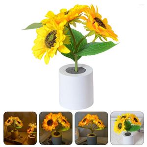 Dekorativa blommor flickor skrivbord tillbehör simulering solros nattljus skrivbord prydnad lampa säng lampor sovrum siden tyg stativ
