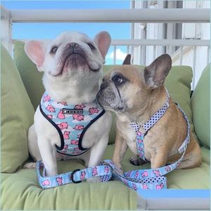 Dog Collars Leashes Dog Vest Harness No Pl Pig Printed Harnesses And Leashes Set Breathable Mesh Padded Puppy Collars For Small Medi Otn7K