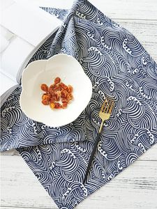 Table Napkin Set Of 4 Japanese Style Wave Pattern30x45CM Cloth Napkins Polyester Cotton Blend Fabric Kitchen Dining Wedding Restaurant