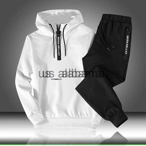 Conjuntos de treino masculino outono inverno com capuz moletom com cordão roupa esportiva 2023 terno masculino pulôver conjunto de duas peças casual x0907