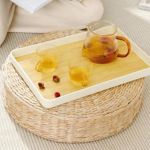 Tea Trays Wood Pattern Cup Tray Modern Anti-Slip Rectangle PP Fruit Servering Tabellförvaring Arrangör Holder Rack Kitchen Supplies