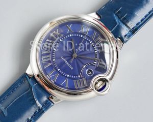 トップファッション自動機械式セルフ巻き取られた時計メンゴールドシルバーブラックダイヤルサファイアガラス42mmクラシックデザイン腕時計カジュアルレザーストラップ時計1625