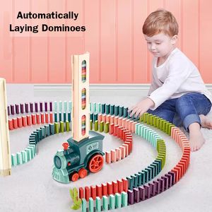 Bloklar Kids elektrikli domino tren araba seti ses ışık otomatik döşeme dominolar tuğla oyunu eğitici diy oyuncak hediye 230907