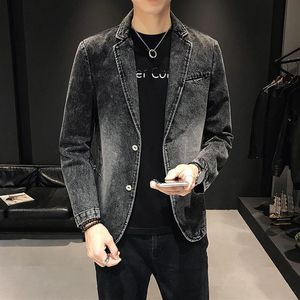 Mäns kostymer blazers vårhöst män denim kostym jackor avslappnad fast färg lapel singel breasted jeans jacka smal fit out284e