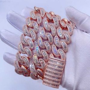 20mm Roségold Baguetteschliff Vvs Moissanit Diamant Hip Hop Iced Out Herren Kubanische Kette Halskette Qbjhv