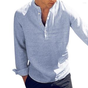 Camisas casuais masculinas blusa algodão camisa de linho listra solta topos manga longa camiseta primavera outono bonito