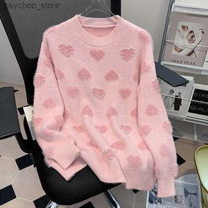 Kobiety swetry eBaihui Love Sweters with Pearls Women O-Neck Długie rękawie Sweater Sweater Spring Autumn Lazy Style Red Retro Knit Skoczniki Q230907