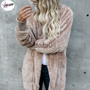 Kvinnors päls faux päls kvinnor fuzzy fleece jacka solid öppen huva huva hjärtat rockar outkläder med fickor x0907 x0908