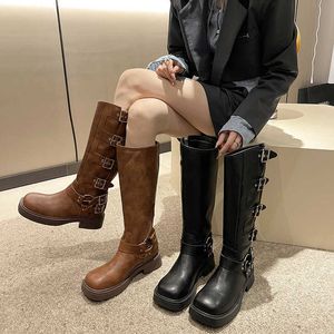 Knight Boots Long Women's Fashion Kne Length Western Cowboy Thick Heels Matte Punk Style Motorcykel 230830
