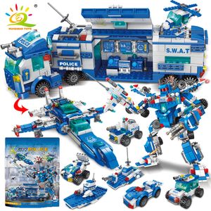 Flugzeugmodell HUIQIBAO 700PCS 8in1 City Command Trucks Bausteine Mann Roboter Auto Hubschrauber Modell Ziegel Spielzeug für Kinder 230907