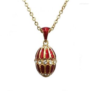 Pendant Necklaces Jewelry Brass Enamel Handmade Russian Easter Flowers Vintage Egg Crystal Luxury Necklace