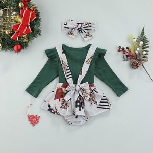 Giyim setleri 0-18 ay 3pcs kız bebek Noel kıyafetleri uzun kollu kaburga örgü üstleri karikatür askı etek kafa bandı seti
