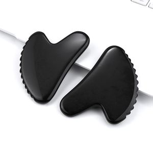 Gua Sha Face Massage Tool Natural Black Obsidian Guasha Sawtooth Scraping Board Scraper for Facial Body Healing Stone For Health Care