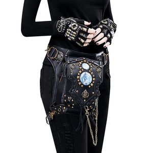 Bel çantaları norbinus deri perçin kadınlar damla bacak çantası steampunk retro kaya kemer erkek motosiklet crossbody omuz telefon kesesi 230906