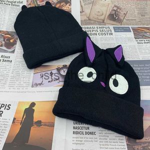 Beanie/Skull Caps Cartoon Cute Anime Kikis leveransservice Cat Jiji Black Cat Beanie Vinter Varma ull Blandar mjuk varm stickad Cap Hat X0907 X0908