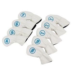 Andra golfprodukter 9 datorer/set golf headcovers för järnuppsättning klubbar blå röd vit svart färg vattentät pu golf järn täcke huvuden skydd 230907