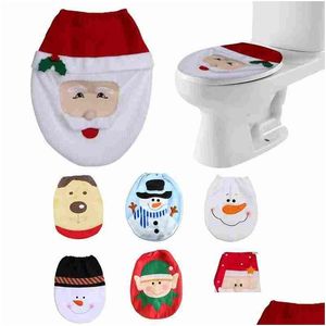 Tuvalet koltuğu ev için Noel dekorasyonlarını kaplar kar adamı Noel Baba Er Lid Elf Yeni Yıl Ornamets Damla Teslimat Bahçe Banyosu Banyo Dhqqv