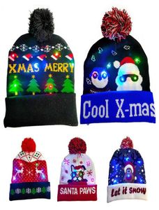 BeanieSkull Caps 2021 Xams Sweater Malha Beanie Feliz Natal Pompom Hat Cap LED Lightup Inverno Quente Mulheres Crianças Presente Família 3891112