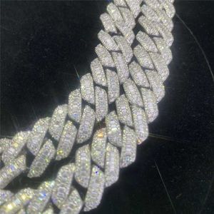 15 mm vvs moissanite Diamond Sterling Silver 925 Białe złote mężczyźni Hip Hop Men Jewelry Bling Bagieette Moissanite Cuban Link Chain Gdcad