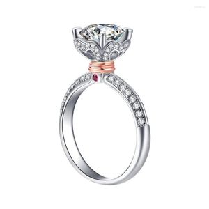 Klusterringar unika Moissanite Solid 14K White Rose Bicolor Gold Wedding Engagement Ring för kvinnor med certifikat