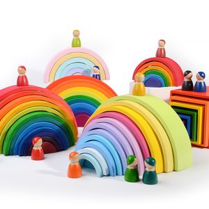 Modello di aereo 12 pezzi Playset per bambini Montessori e Waldorf ispirati Arcobaleno Giocattoli in legno Blocchi colorati Giocattolo impilabile per neonati 230907