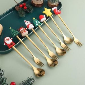 Coffee Scoops 1pcs Dessert Spoons Fork Christmas Year Tableware Set Xmas Gifts Fruit Stirring Spoon Kitchen Accessories Home