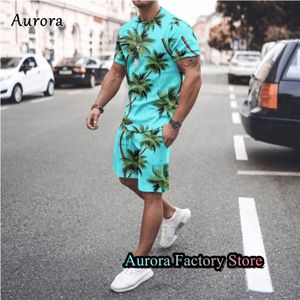 Men's Tracksuits Men Summer Casual T-Shirt Shorts Set 3D Coconut Print Tracksuit Fashion Suit Hawaiian Style Outfit Male Oversized Clothing 230907