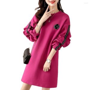 Felpe con cappuccio da donna 2023 Temperamento autunnale Wild Ruffle Sleeve Ribbon Abito decorativo dal design alla moda per le donne