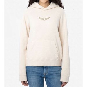 Zadig Voltaire Fleece Women Designerパーカーバックインクデジタル印刷ホットドリルフード付きセーターファッションスウェットシャツ