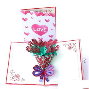 Gratulationskort Mothers Day Postcard 3D Pop Up Flower Tack mamma Grattis på födelsedagen Inbjudan Anpassade gåvor Papper RRD6814 Drop Deliv Dhosc