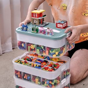 Förvaringslådor BINS Byggnadsblock Box Justerbar 2 lager Transparent Childrens Toy Jigsaw Puzzle Jewelry Container Organizer 230907
