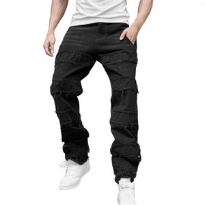 Męskie dżinsy męskie rozryte Slim Fit Pants Prosty retro hip hop streetwear dżins codziennie noszenie harajuku swobodny solidny ładunek