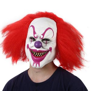 Máscaras de festa Horror Red Hair Palhaço Máscara Halloween Assustador Sorrindo Full Face Cover Traje Masquerade Festas Temáticas Cosplay Props para Adultos 230906