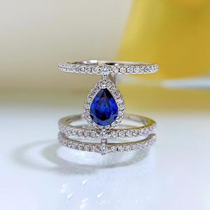 2023 new 925 sterling silver 1 carat pear shaped sapphire ring fashion 5*7 Water drop Diamond ring for women hiphop jewelry Gift