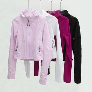 스트레치 재킷 LU-06 요가 후드 여성의 선 스크린 지퍼 코트 여름 야외 허리띠 슬림 한 시끄러운 조화 스포츠 스웨트 셔츠
