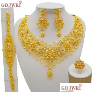 Jewelry Sets Nigeria Dubai Gold Color Fine Flowers African Gifts Party For Women Bracelet Necklace Earrings Ring Set 220810 Drop Deli Dhhkz