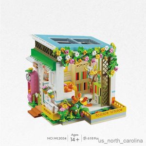 Blocchi City Street Construction Coffee Shop Flower House Studio Building Blocks Set Giocattoli educativi per ragazze Bambini R230907