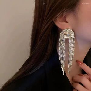 Dangle Earrings Shiny Square Rhinestone Long Tassel Pendant Women's Fashion Jewelry Wedding Statement Accessories