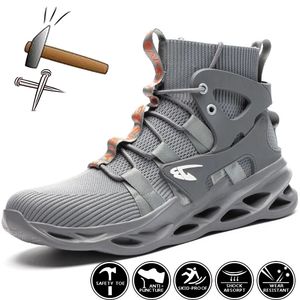 Botas masculinas botas de trabalho indestrutíveis sapatos de segurança homens sapatos de dedo do pé de aço à prova de punção tênis de trabalho masculino sapatos de trabalho adulto 230907