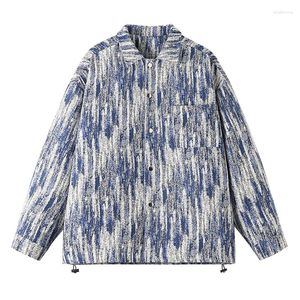 Mäns jackor Autumn Overdimensionerad randig denimjacka Män vintage Wash Cowboy Baggy Coat Fashion Korean Street Jean Outerwear Clothing Tops