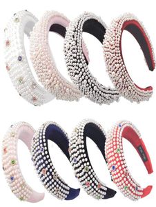 Colorful Diamond Headband Deeply Full Pearl Padded Velvet Headbands For Women Thick Alice Plush Hairband Crown Hair Accessories5276225