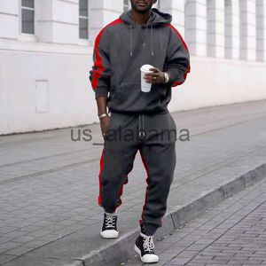 Erkeklerin Trailsuits Erkekler Seti Oneck Günlük Erkekler Drawstring Sıradan Set Hoodie Polyester Pamuk Üst Renk Blok Sweater Spor Erkek Pantolon X0907