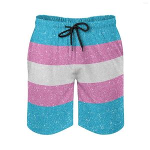 Herren-Shorts, Kunstglitter, Transgender-Pride-Flagge, Anime, kausal, lustige Grafik, verstellbarer Kordelzug, atmungsaktiv, schnell trocknend, Strandshorts, Korbb