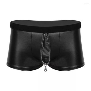 Cuecas sexy aberto virilha boxer de couro macio erótico abaixo para sexo homens bodycon pornô zíper crotchless patente fetiche calças