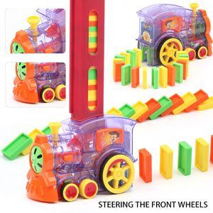 Blockerar utbildning DIY Toy Gift Domino Train Car Set Sound Light Automatic Laying Brick Colorful Dominoes Building Game 230907