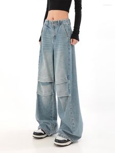 Jeans da donna Harajuku moda pantaloni larghi a gamba larga denim di cotone blu High Street HipHop Office Lady Casual Streetwear figura intera BF