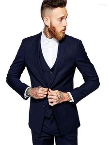 Men's Suits 3pcs Formal Costume Homme Groom Wear Navy Blue Blazer Trousers Business Man Wedding Suit Tuxedo Prom Coat Pants Vest