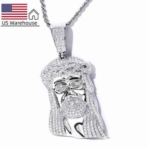 Us Warehouse Dropshipping 925 Jewelry Plated Gold Chain Iced Jesus Moissanite Silver Out Pendant Men Necklace Bjead