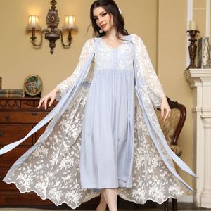 Women's Sleepwear Sexy Lace Vintage Embroidery Loose Night Dress Spring Cotton Gown And Robe Sets Pijamas Nightwear