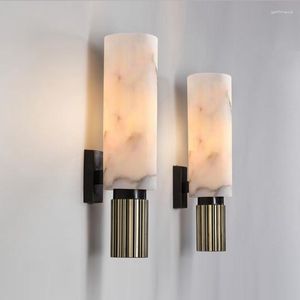 Lâmpadas de parede Moderna Lâmpada de Mármore Natural Cobre Foyer Villa Corredor Quarto Sconce E14 Lâmpada Luminárias Dorp